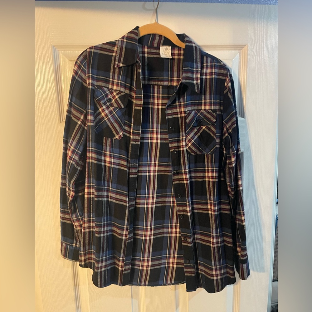 Plaid Button Down Shirt - Black and Blue